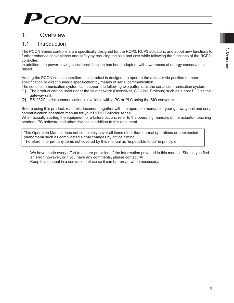 Overview, 1 introduction | IAI America PCON-SE User Manual | Page 21 / 160