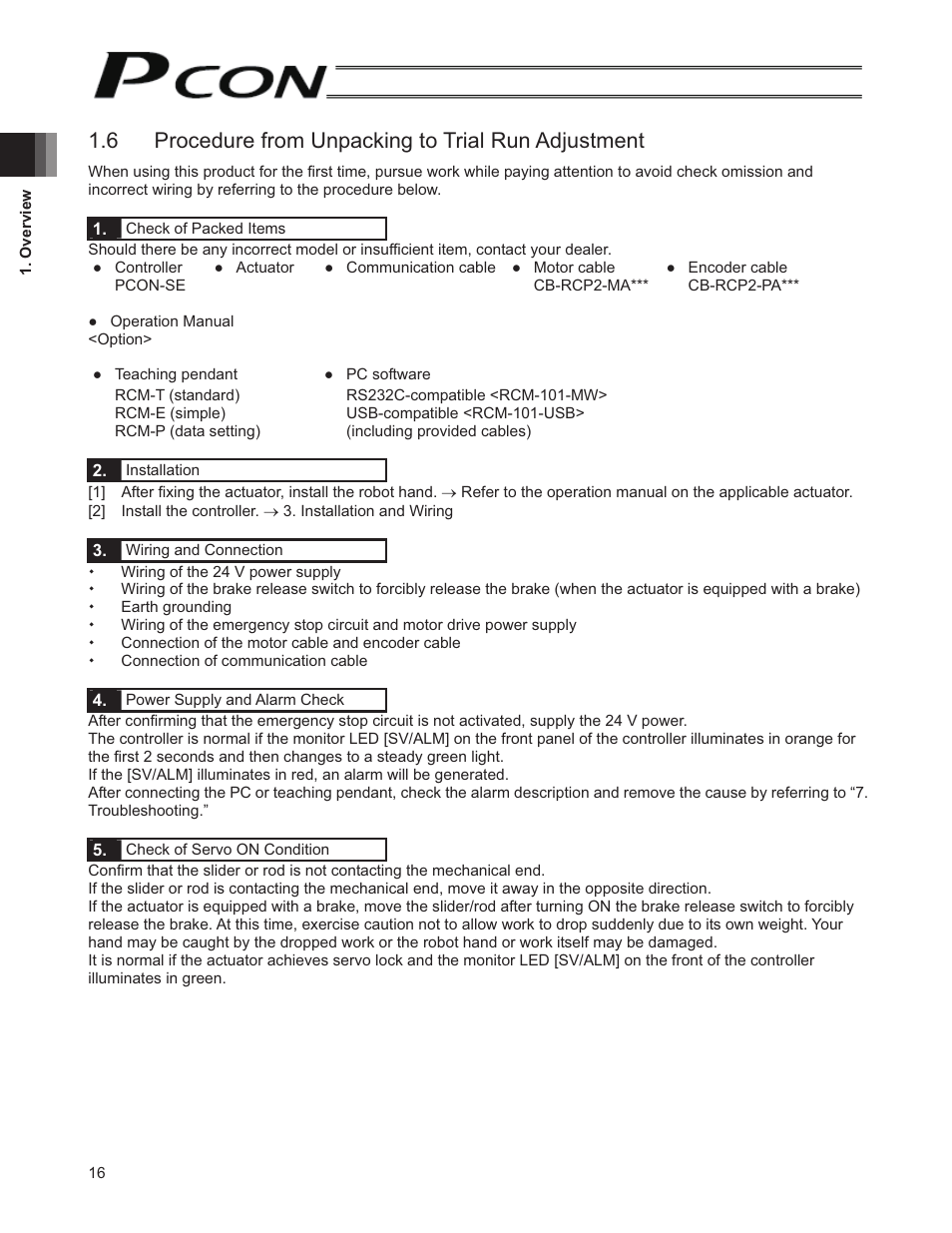 6 procedure from unpacking to trial run adjustment | IAI America PCON-SE User Manual | Page 28 / 160