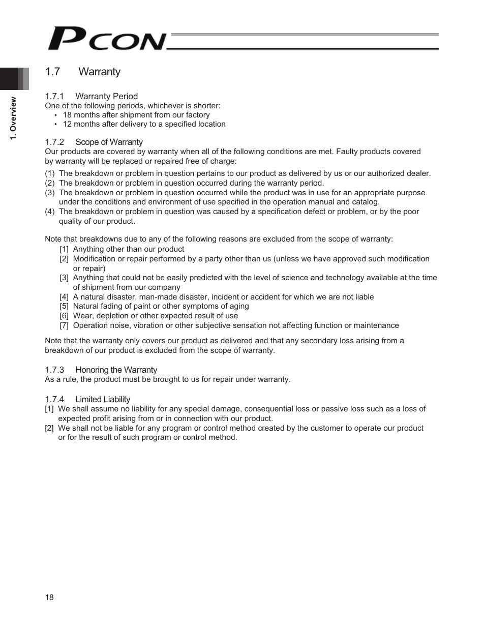 7 warranty | IAI America PCON-SE User Manual | Page 30 / 160