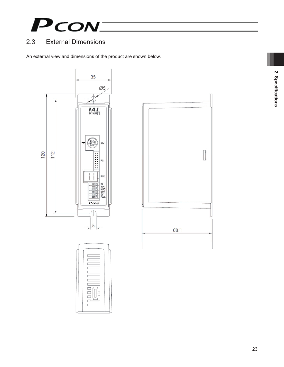 3 external dimensions | IAI America PCON-SE User Manual | Page 35 / 160