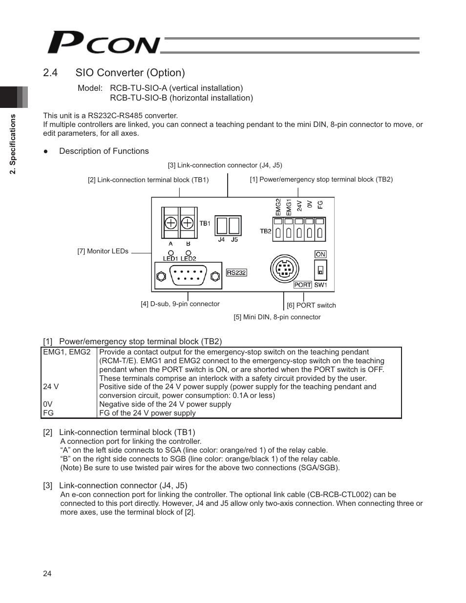 4 sio converter (option) | IAI America PCON-SE User Manual | Page 36 / 160