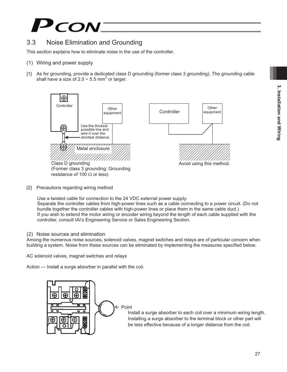 3 noise elimination and grounding | IAI America PCON-SE User Manual | Page 39 / 160
