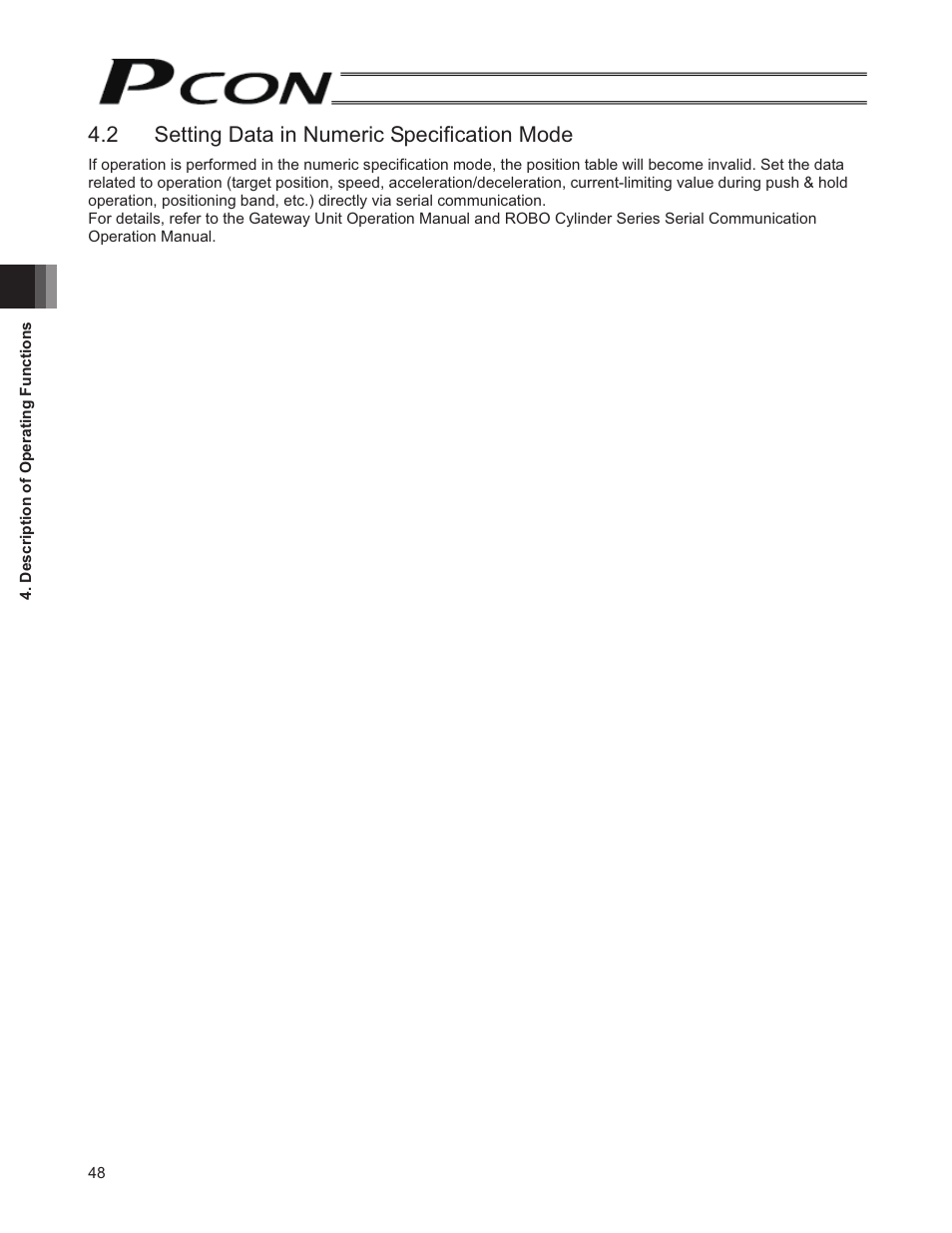 2 setting data in numeric specification mode | IAI America PCON-SE User Manual | Page 60 / 160