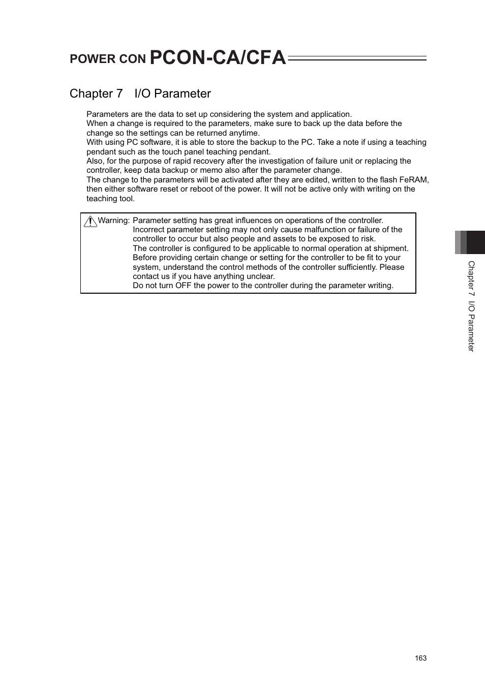 Chapter 7 i/o parameter, Pcon-ca/cfa, Power con | IAI America PCON-CA User Manual | Page 171 / 296