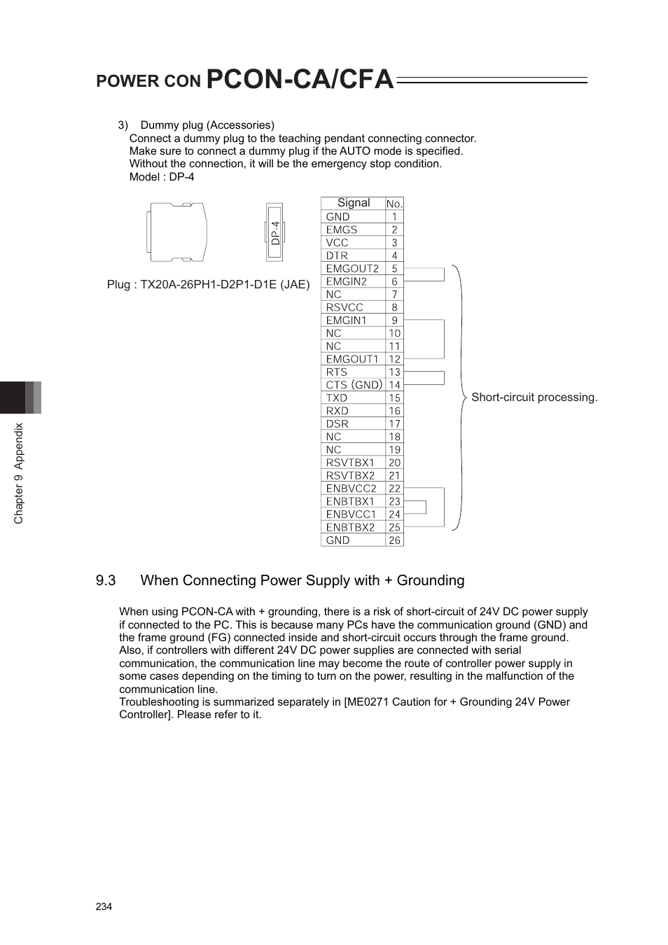 3 when connecting power supply with + grounding, Pcon-ca/cfa, Power con | IAI America PCON-CA User Manual | Page 242 / 296