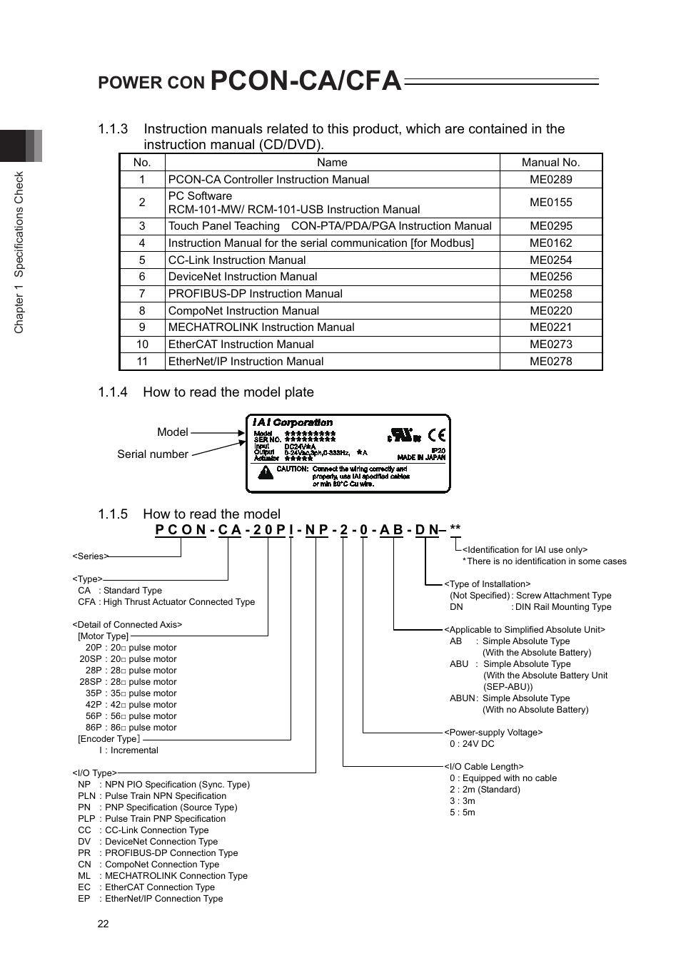 Pcon-ca/cfa, Power con | IAI America PCON-CA User Manual | Page 30 / 296