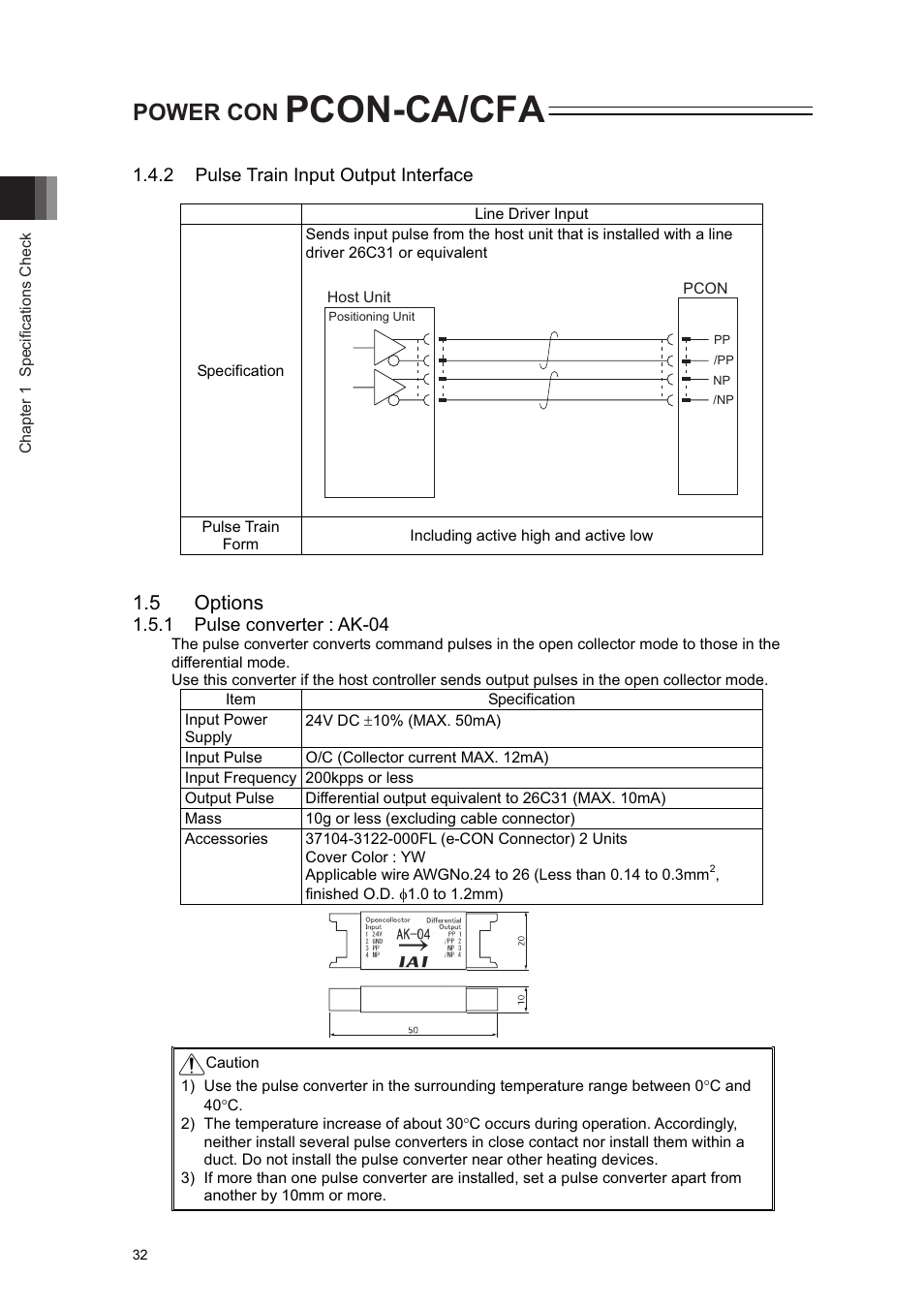 5 options, Pcon-ca/cfa, Power con | IAI America PCON-CA User Manual | Page 40 / 296