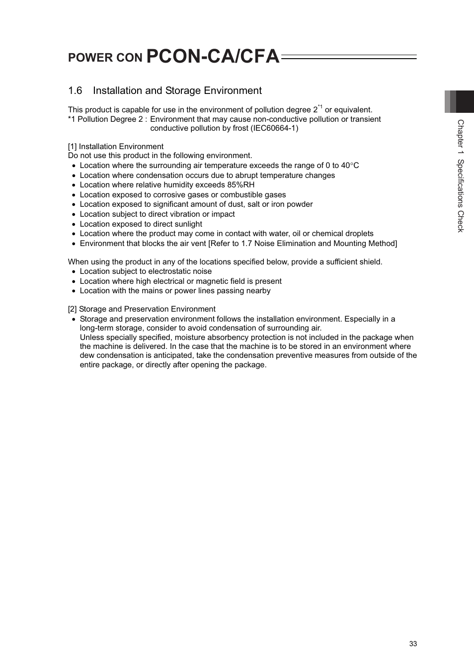 6 installation and storage environment, Pcon-ca/cfa, Power con | IAI America PCON-CA User Manual | Page 41 / 296