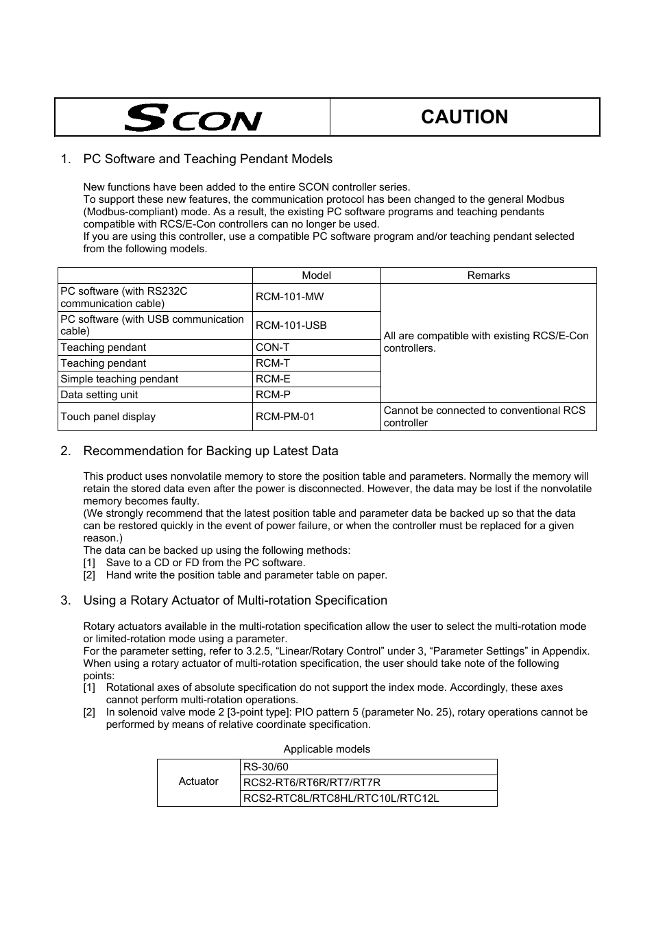 Caution, Pc software and teaching pendant models, Recommendation for backing up latest data | IAI America SCON-C User Manual | Page 5 / 252