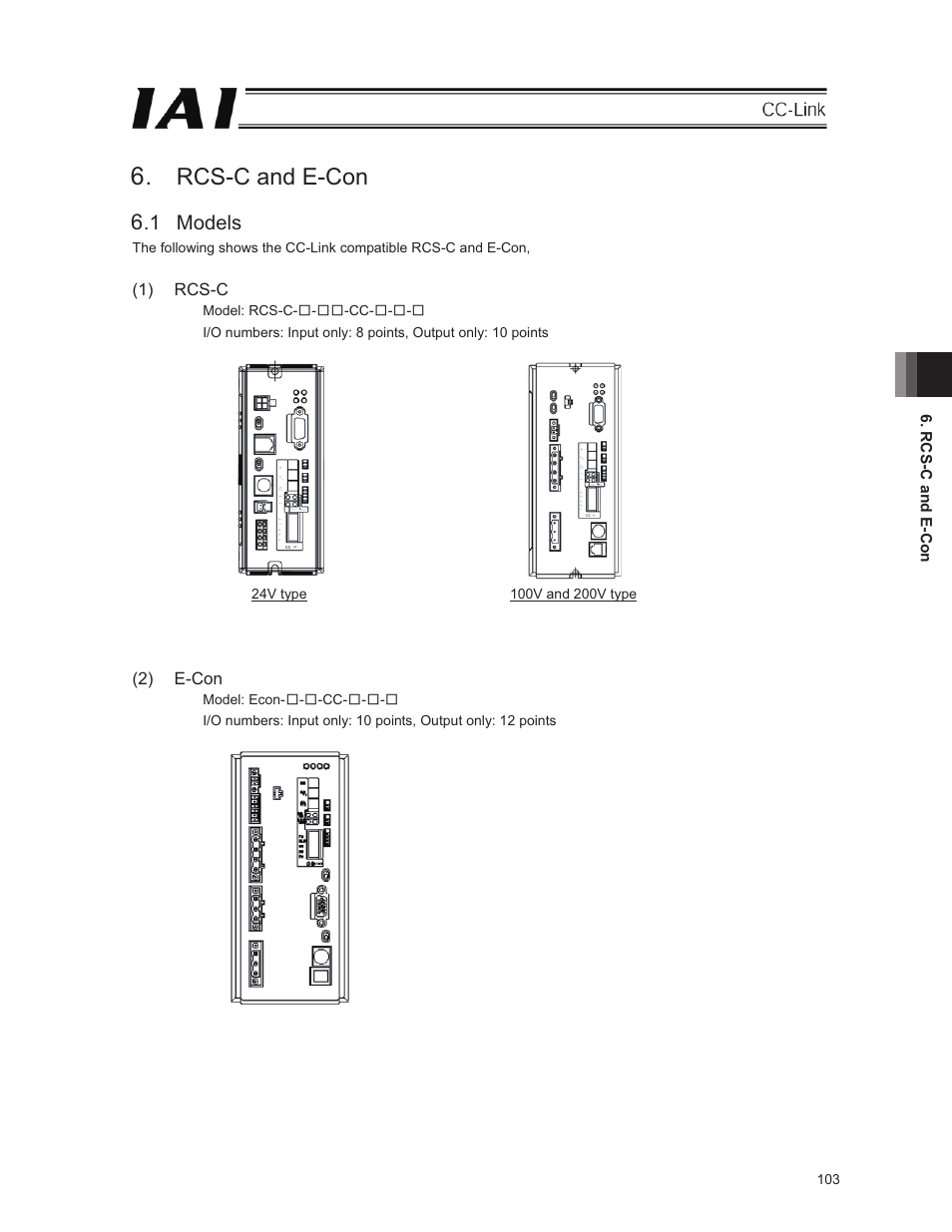 Rcs-c and e-con, 1 models | IAI America E-Con User Manual | Page 111 / 152