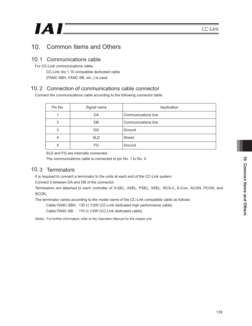 Common items and others, 1 communications cable, 2 connection of communications cable connector | 3 terminators | IAI America E-Con User Manual | Page 147 / 152