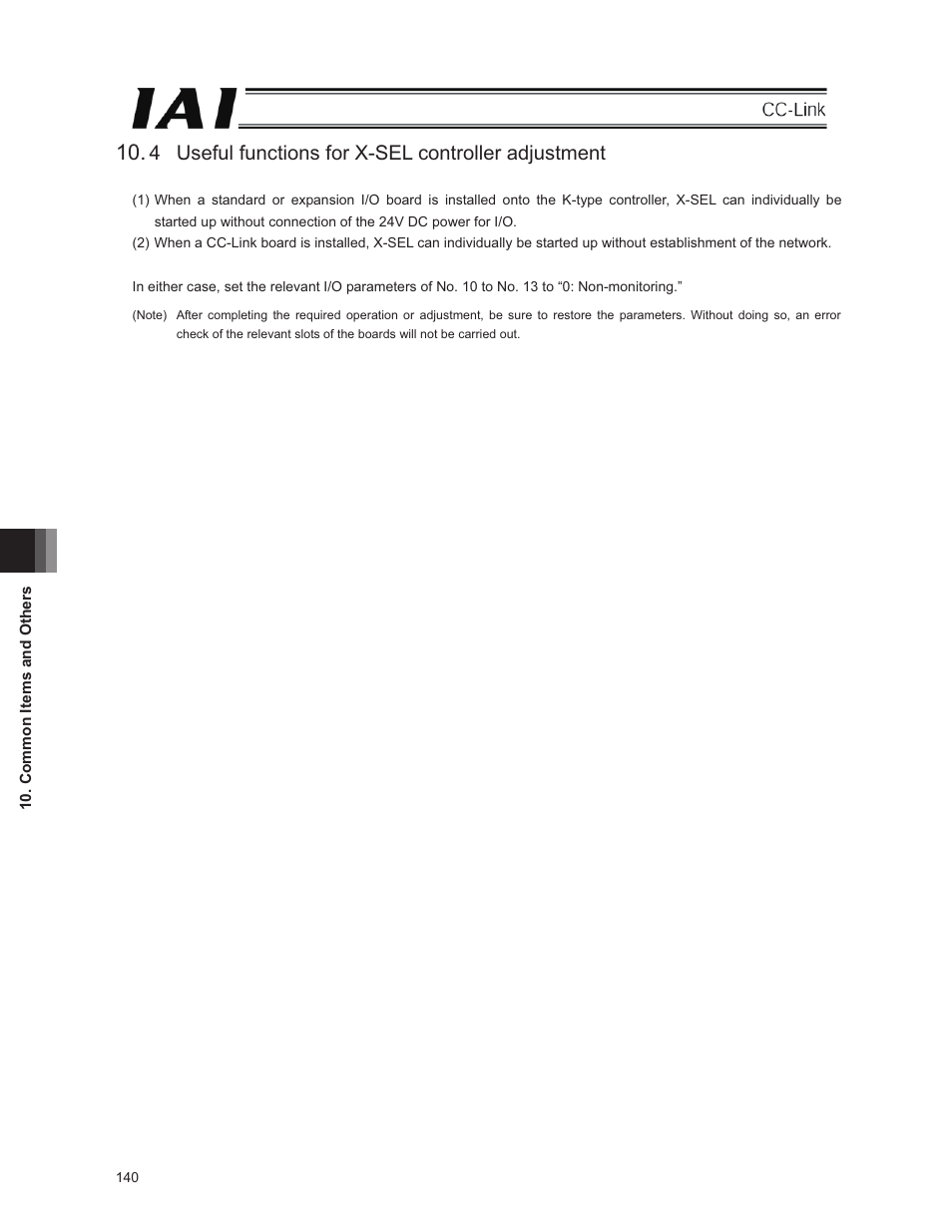 4 useful functions for x-sel controller adjustment | IAI America E-Con User Manual | Page 148 / 152