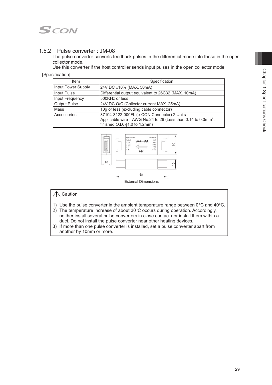 2 pulse converter : jm-08 | IAI America SCON-CA User Manual | Page 39 / 354