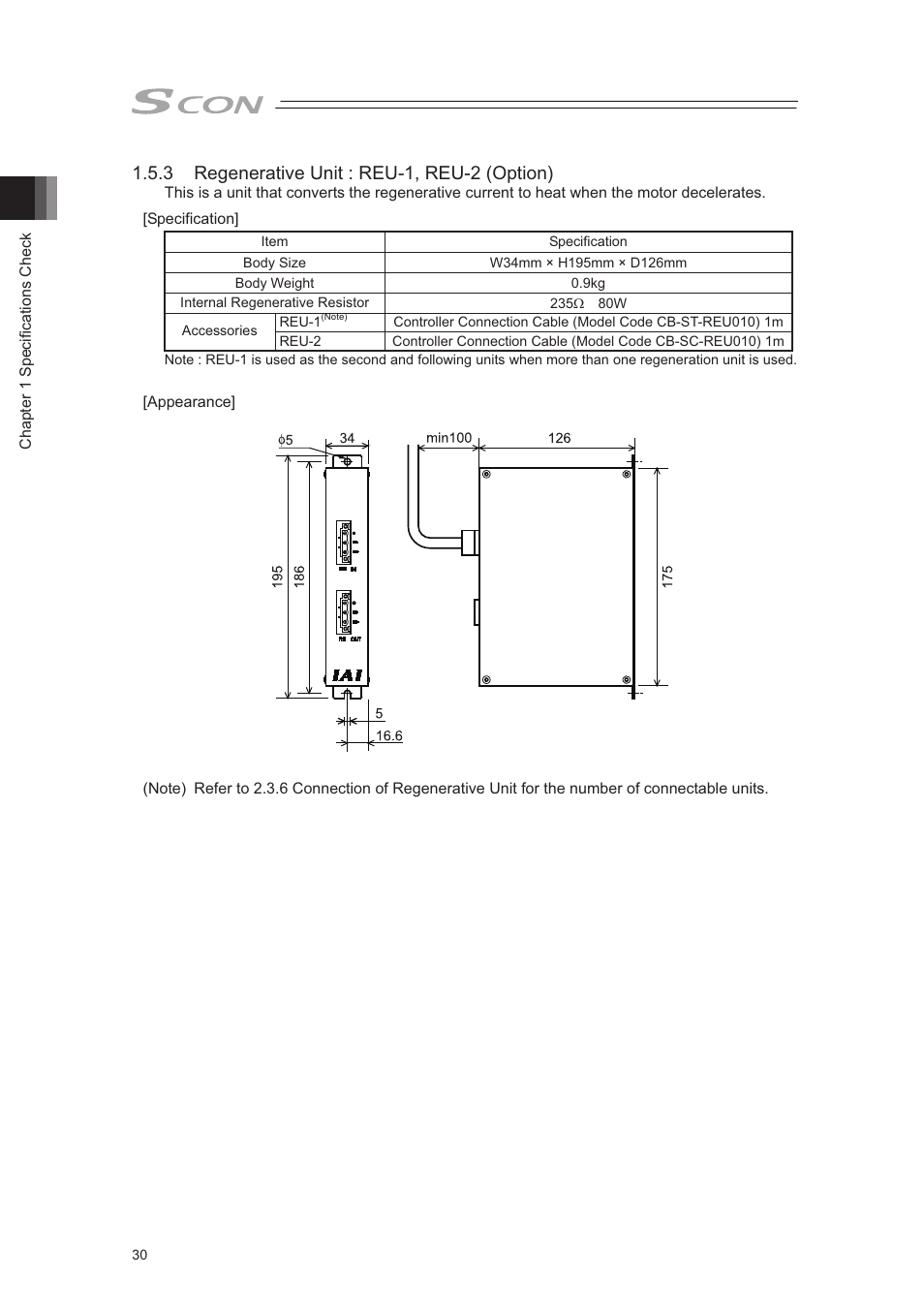 3 regenerative unit : reu-1, reu-2 (option) | IAI America SCON-CA User Manual | Page 40 / 354