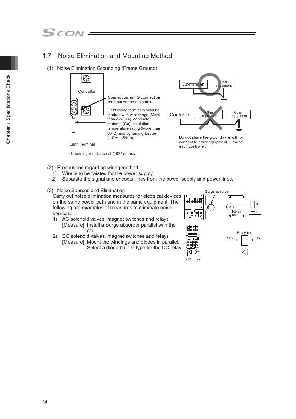 7 noise elimination and mounting method | IAI America SCON-CA User Manual | Page 44 / 354