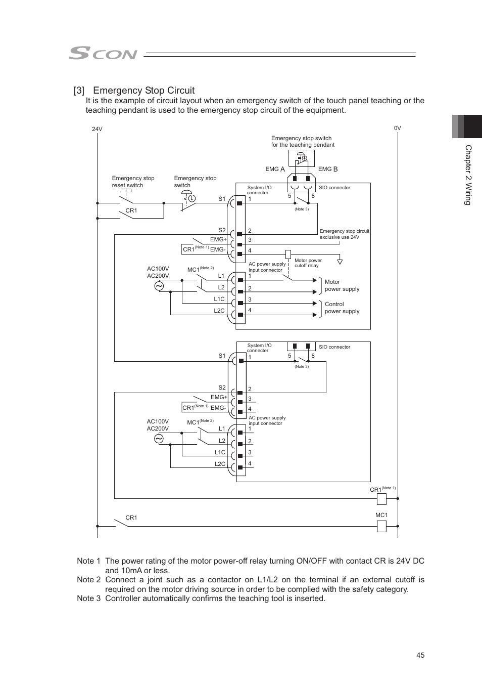 3] emergency stop circuit, Chapter 2 wiring | IAI America SCON-CA User Manual | Page 55 / 354