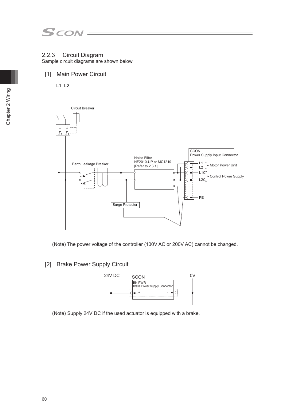 3 circuit diagram, 1] main power circuit, 2] brake power supply circuit | IAI America SCON-CA User Manual | Page 70 / 354