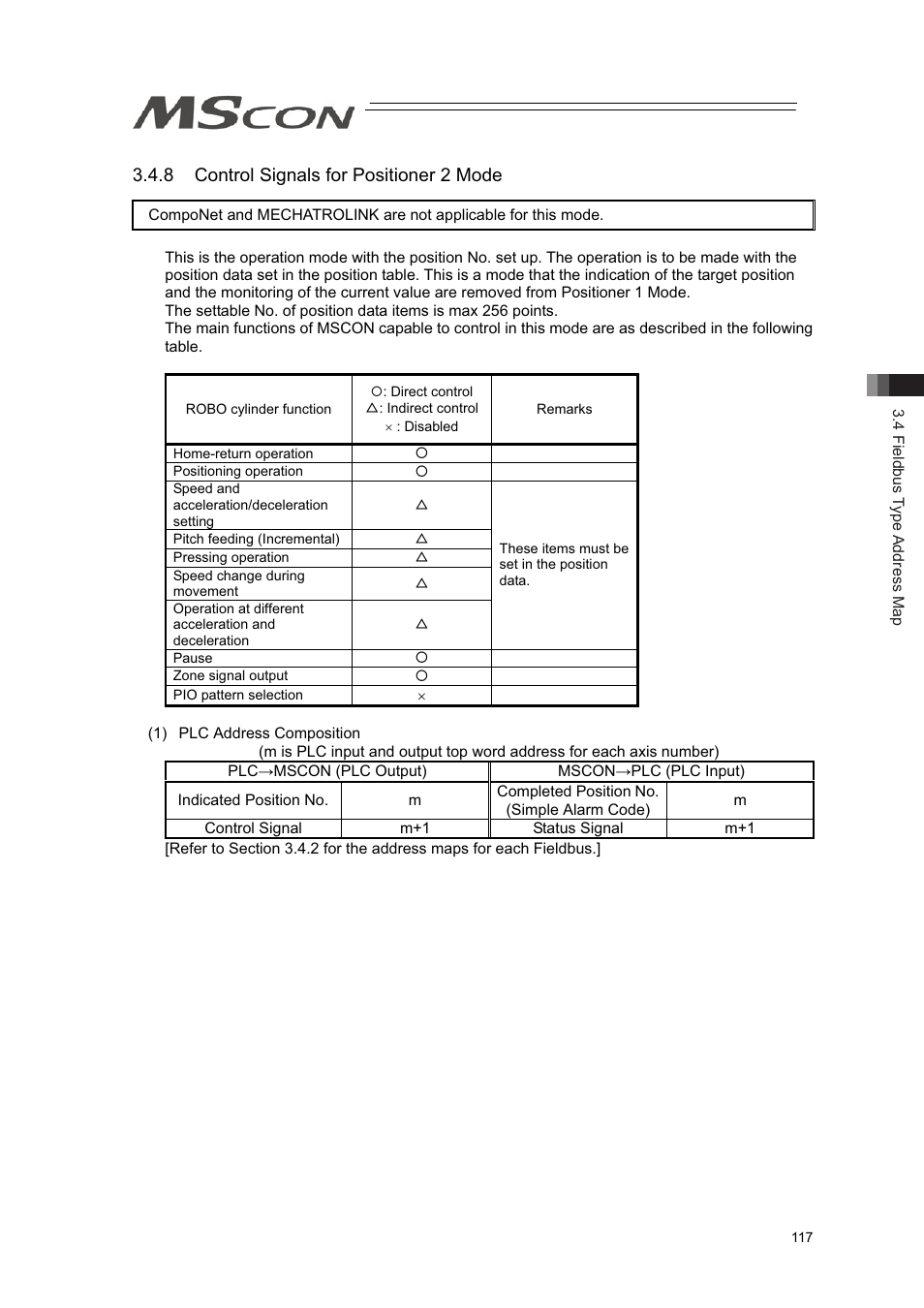 8 control signals for positioner 2 mode | IAI America MSCON User Manual | Page 125 / 360