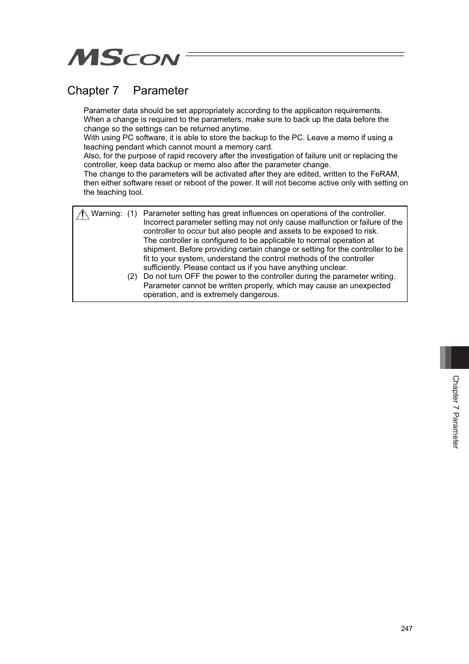 Chapter 7 parameter | IAI America MSCON User Manual | Page 255 / 360