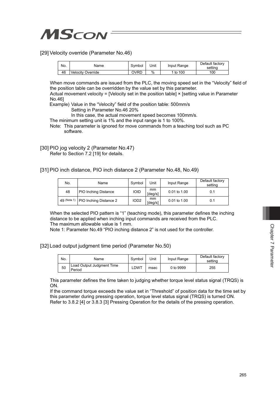 29] velocity override (parameter no.46) | IAI America MSCON User Manual | Page 273 / 360