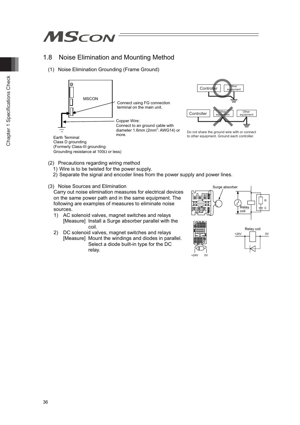 8 noise elimination and mounting method | IAI America MSCON User Manual | Page 44 / 360
