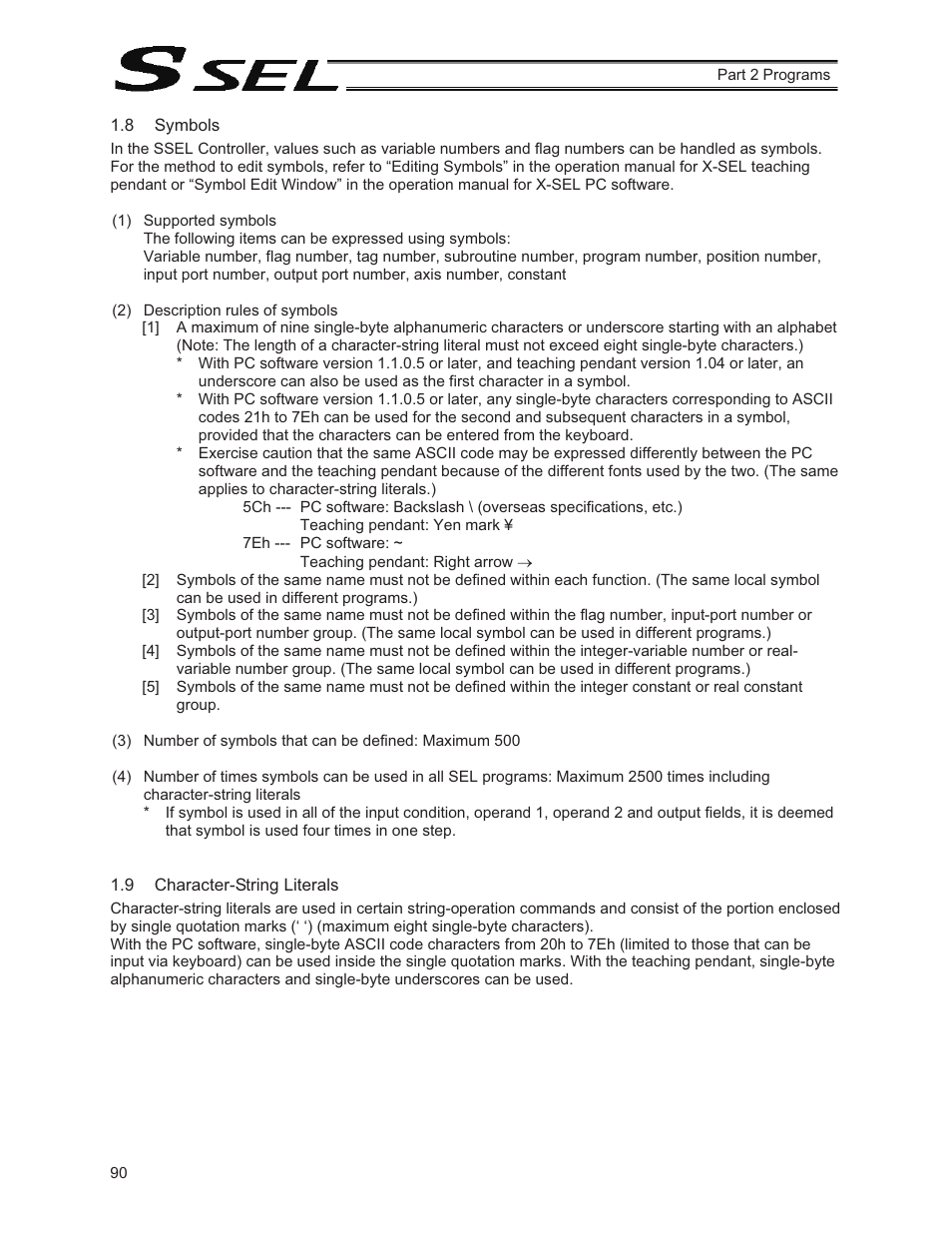 8 symbols, 9 character-string literals | IAI America SSEL User Manual | Page 112 / 494