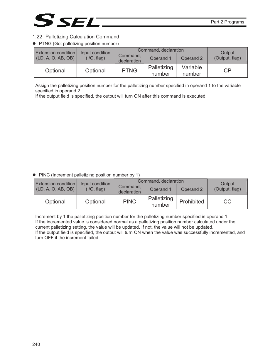 22 palletizing calculation command | IAI America SSEL User Manual | Page 262 / 494