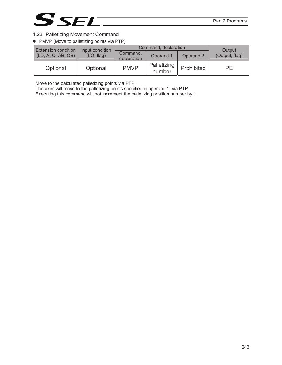 23 palletizing movement command | IAI America SSEL User Manual | Page 265 / 494