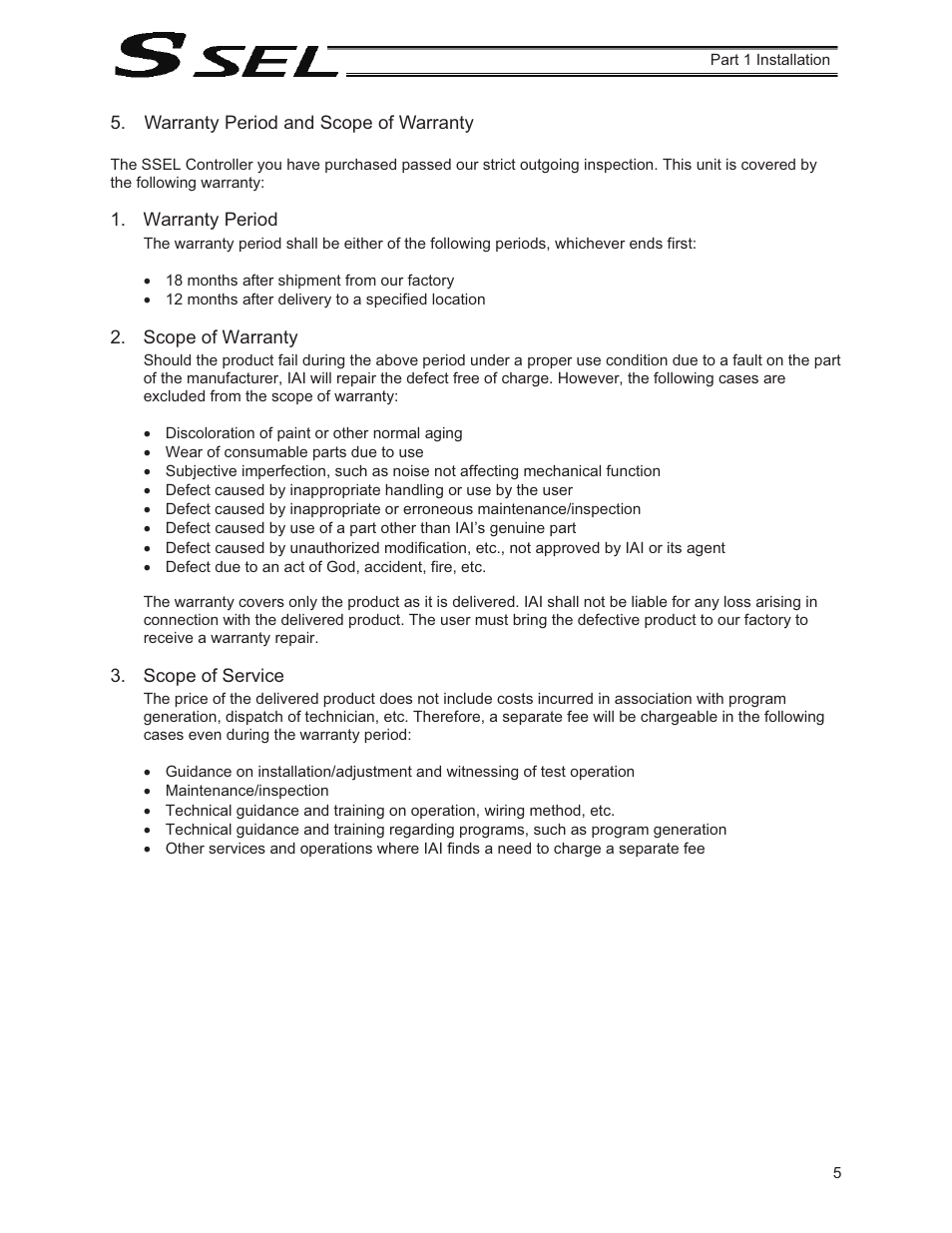 Warranty period and scope of warranty | IAI America SSEL User Manual | Page 27 / 494