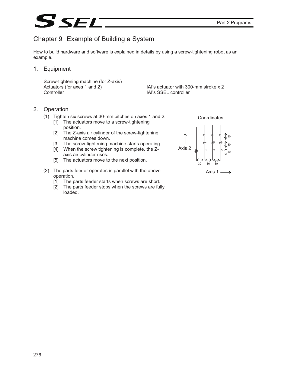 Chapter 9 example of building a system, Equipment, Operation | IAI America SSEL User Manual | Page 298 / 494