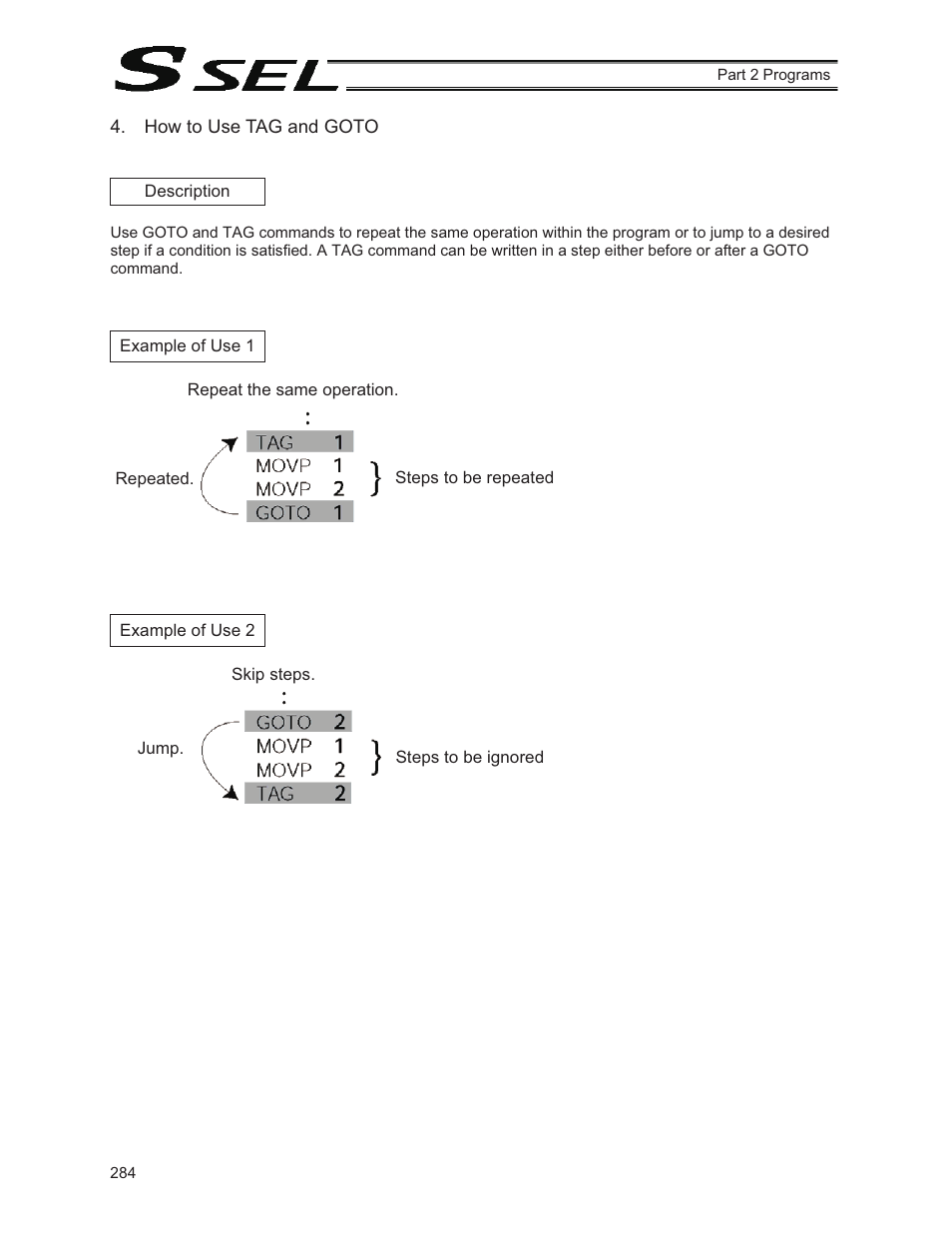 How to use tag and goto | IAI America SSEL User Manual | Page 306 / 494