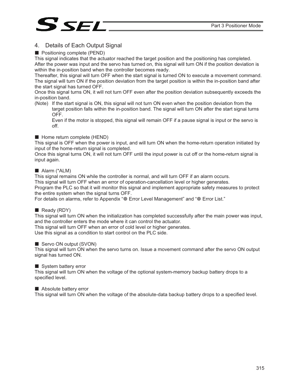 Details of each output signal | IAI America SSEL User Manual | Page 337 / 494