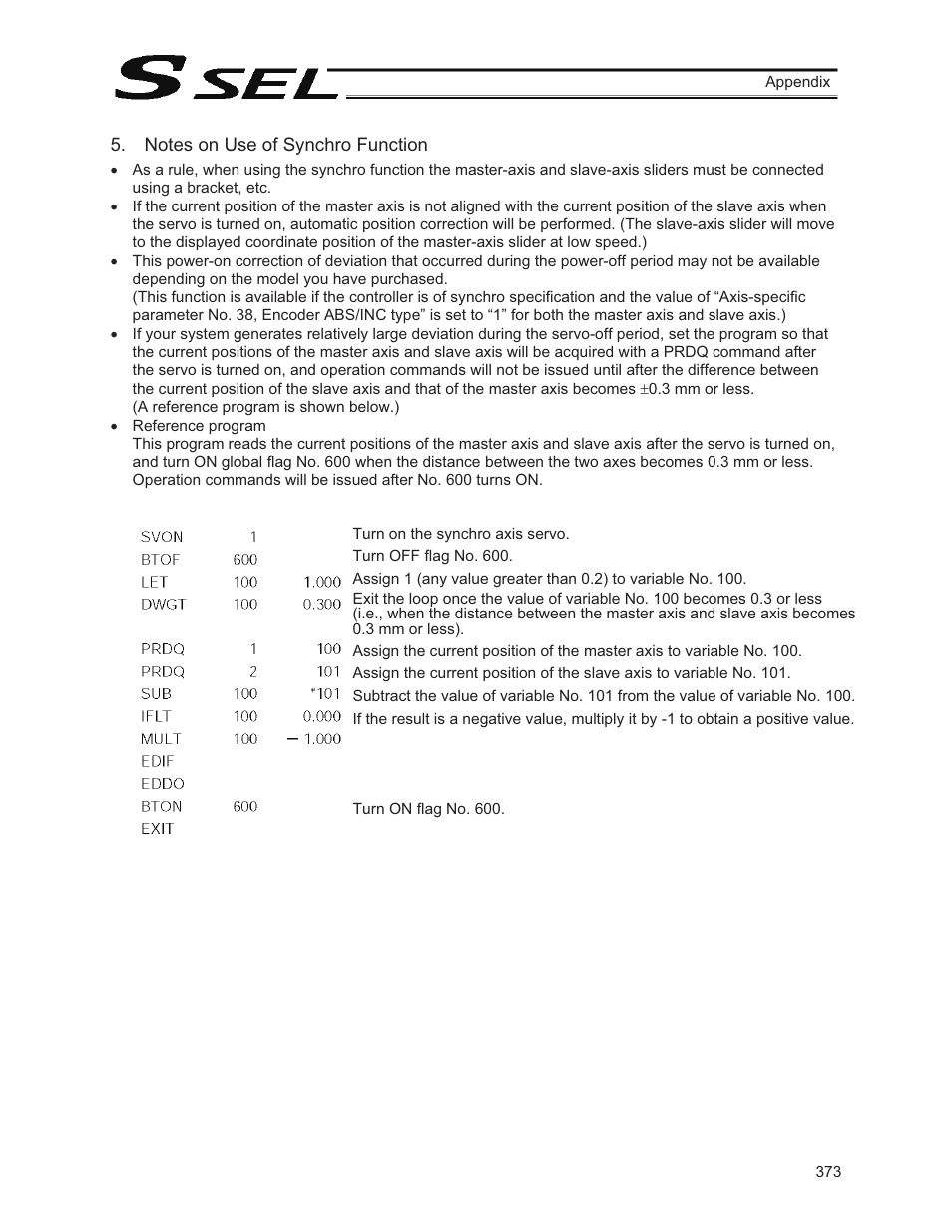 Notes on use of synchro function | IAI America SSEL User Manual | Page 395 / 494