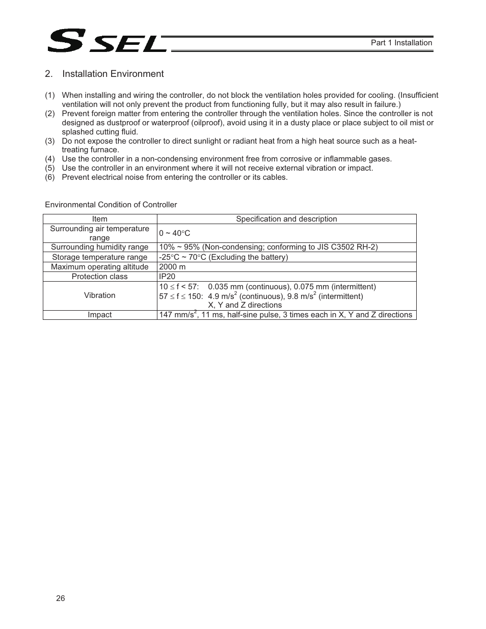 Installation environment | IAI America SSEL User Manual | Page 48 / 494