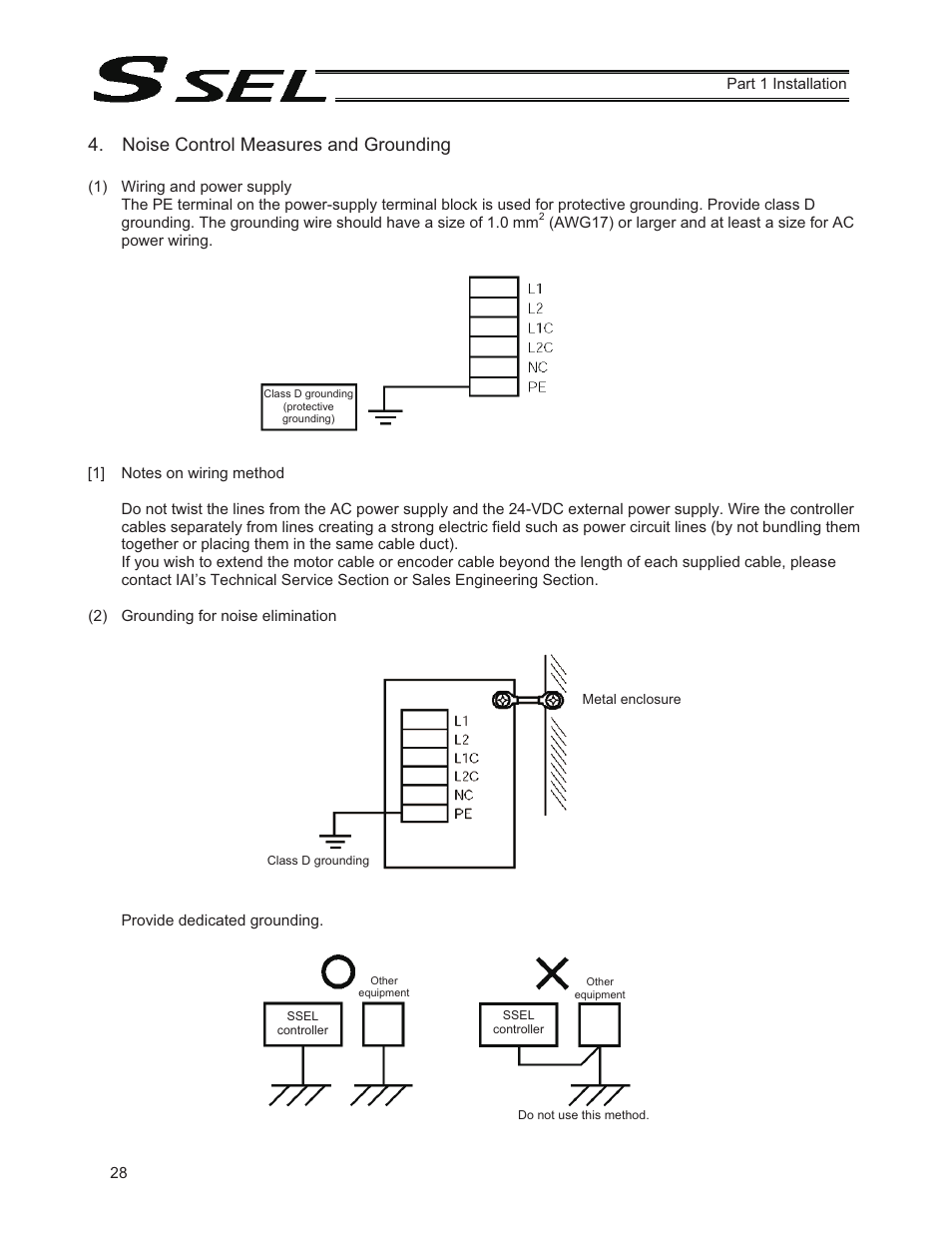 Noise control measures and grounding | IAI America SSEL User Manual | Page 50 / 494