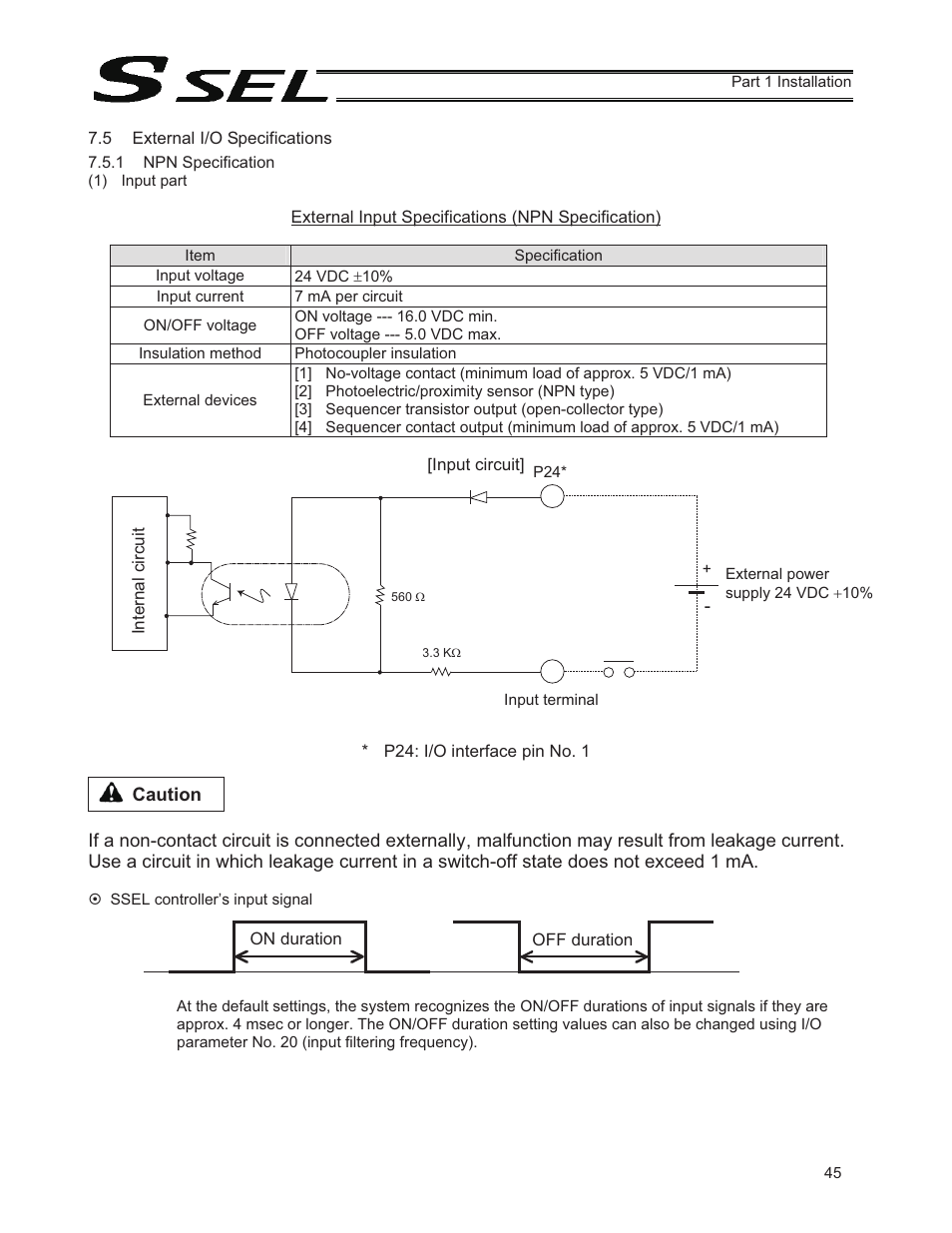 5 external i/o specifications | IAI America SSEL User Manual | Page 67 / 494