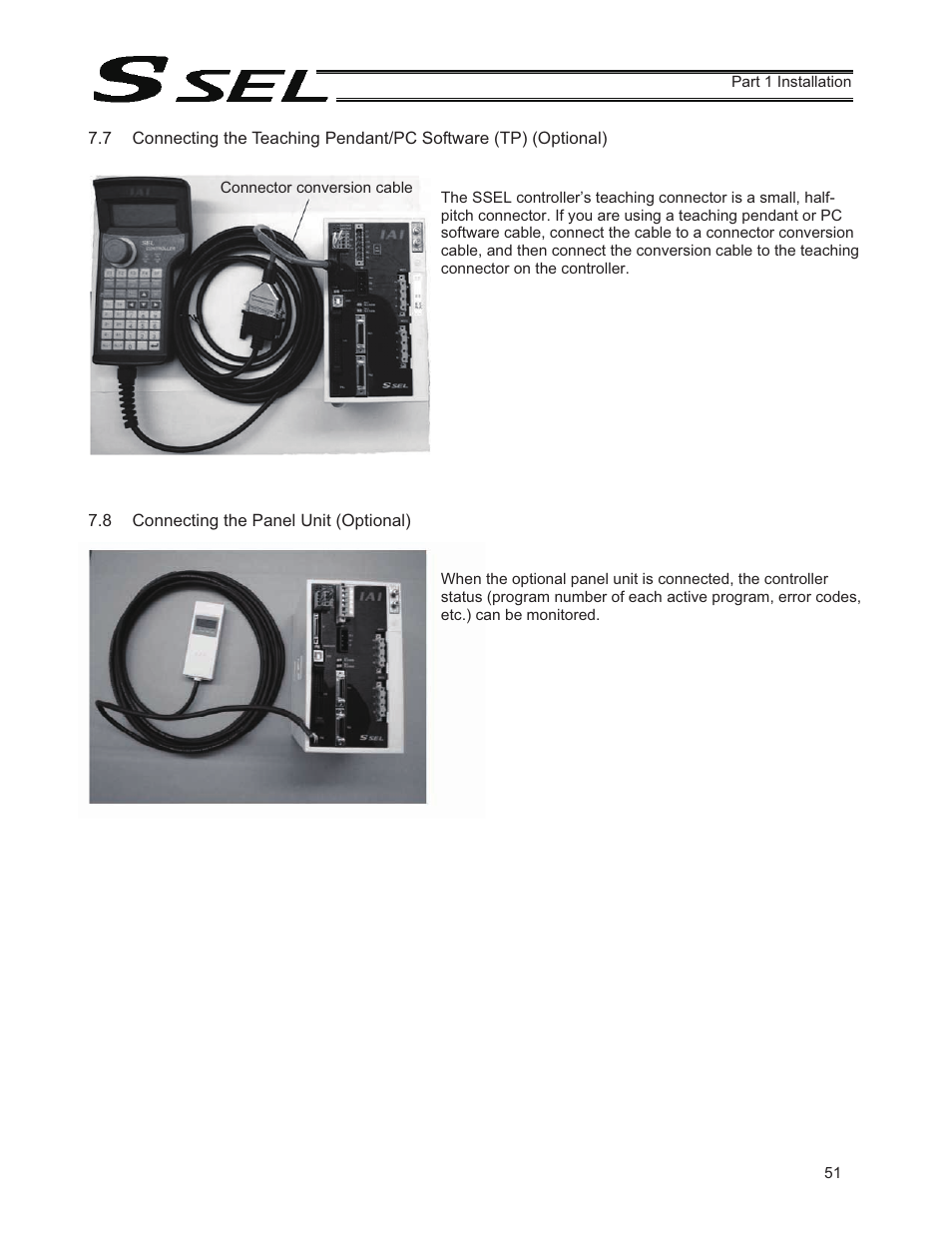 8 connecting the panel unit (optional) | IAI America SSEL User Manual | Page 73 / 494