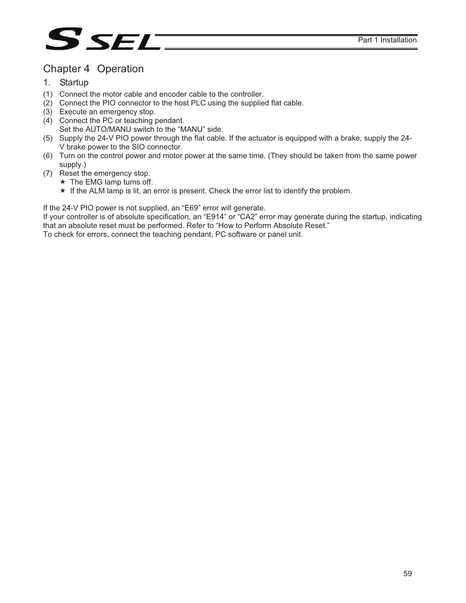 Chapter 4 operation, Startup | IAI America SSEL User Manual | Page 81 / 494