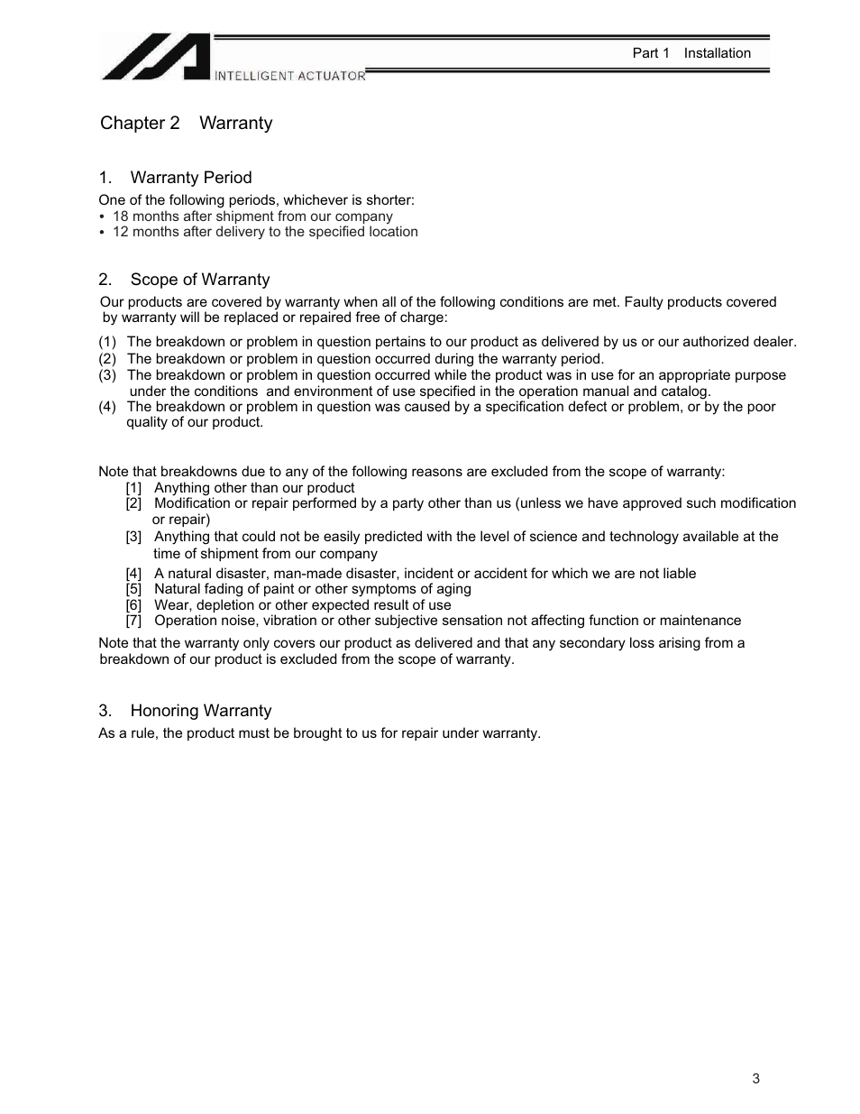 Chapter 2 warranty, Warranty period, Scope of warranty | Honoring warranty | IAI America XSEL-KE User Manual | Page 18 / 424