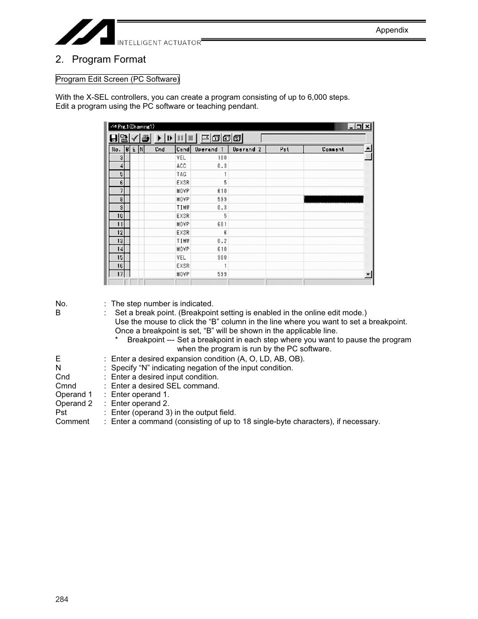 Program format | IAI America XSEL-KE User Manual | Page 299 / 424