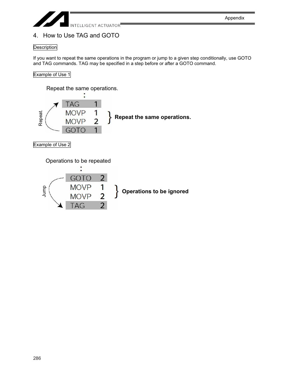 How to use tag and goto | IAI America XSEL-KE User Manual | Page 301 / 424