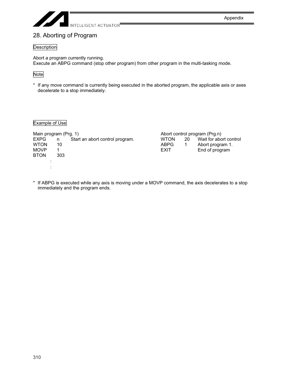 Aborting of program | IAI America XSEL-KE User Manual | Page 325 / 424