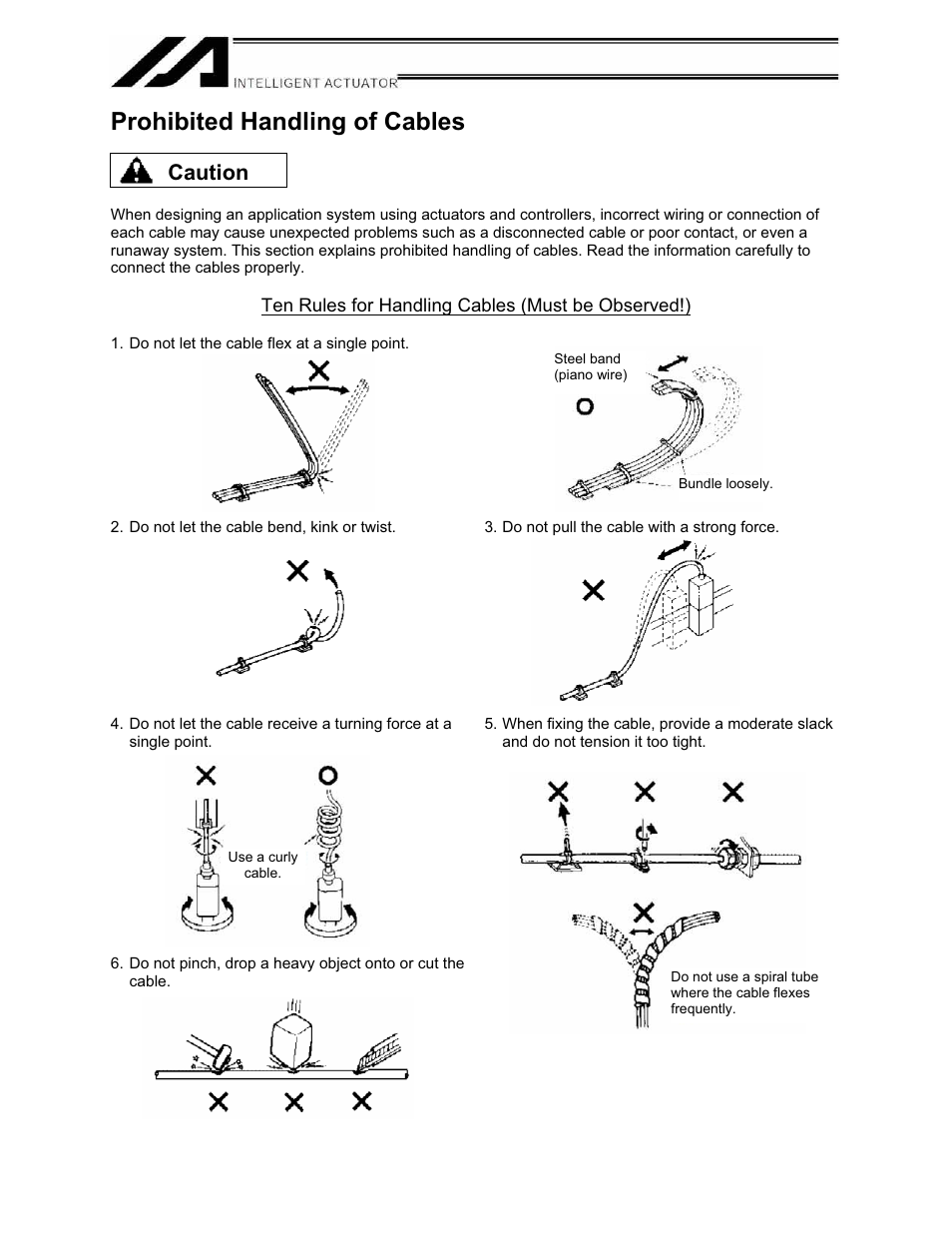 Prohibited handling of cables, Caution | IAI America XSEL-KE User Manual | Page 9 / 424