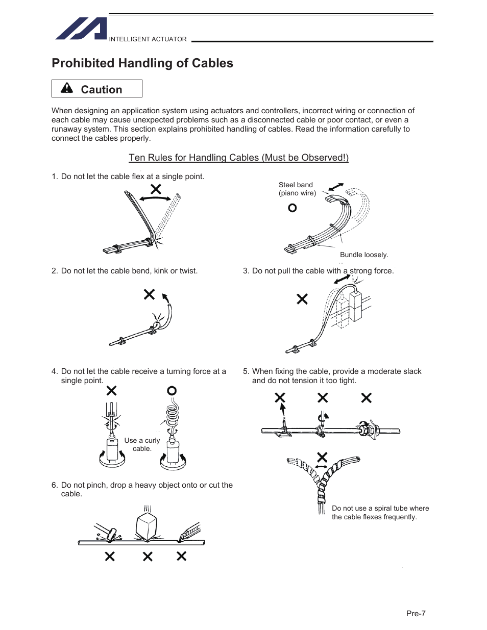 Prohibited handling of cables, Caution | IAI America XSEL-KET User Manual | Page 17 / 436