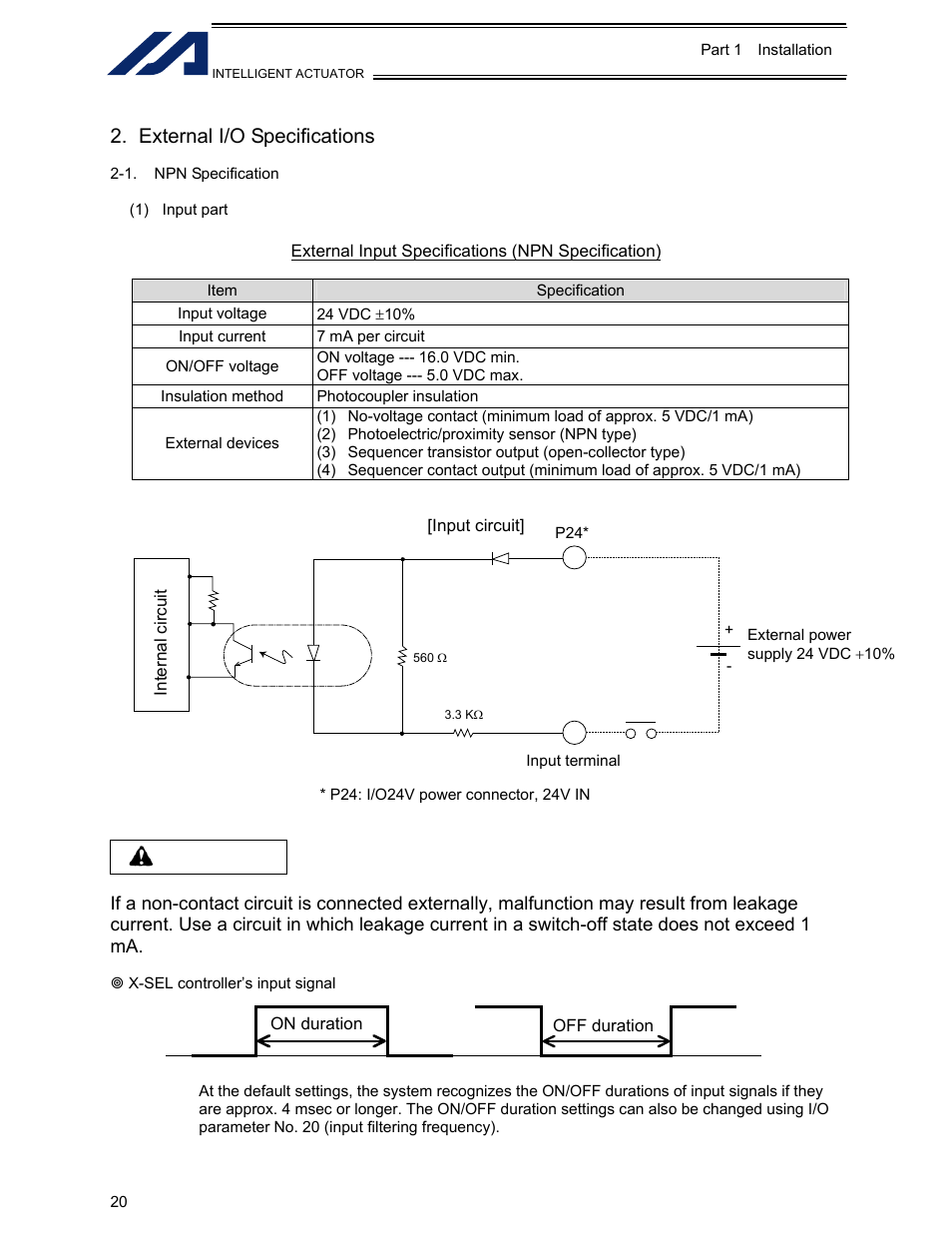 External i/o specifications, 1. npn specification, Caution | IAI America XSEL-KET User Manual | Page 39 / 436