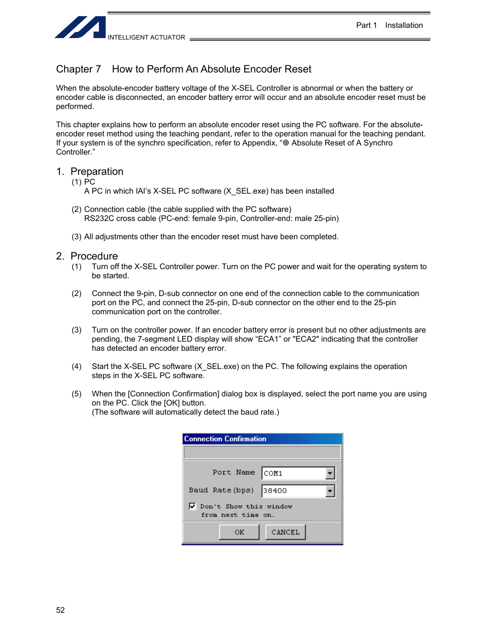 Chapter 7 how to perform an absolute encoder reset, Chapter 7, How to perform an absolute encoder reset | Preparation, Procedure | IAI America XSEL-KET User Manual | Page 71 / 436