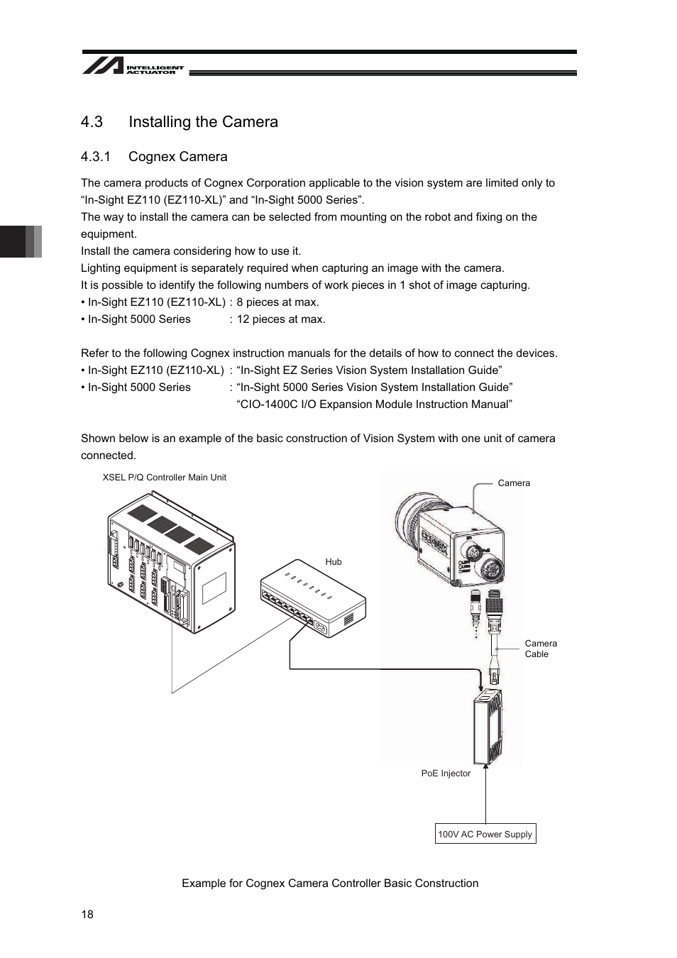 3 installing the camera, 1 cognex camera | IAI America XSEL-S User Manual | Page 24 / 128