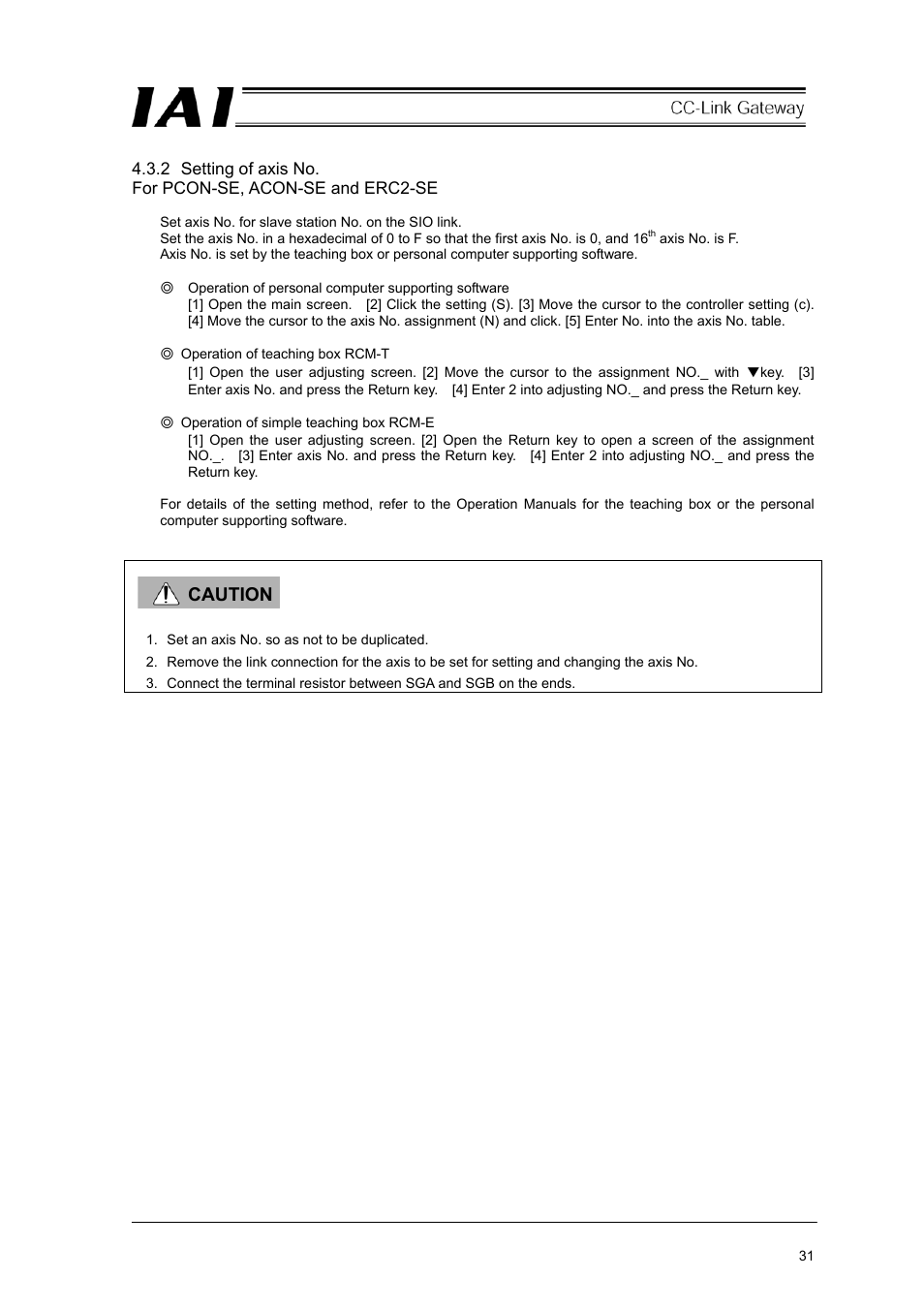 Caution | IAI America RCM-GW-CC User Manual | Page 35 / 132