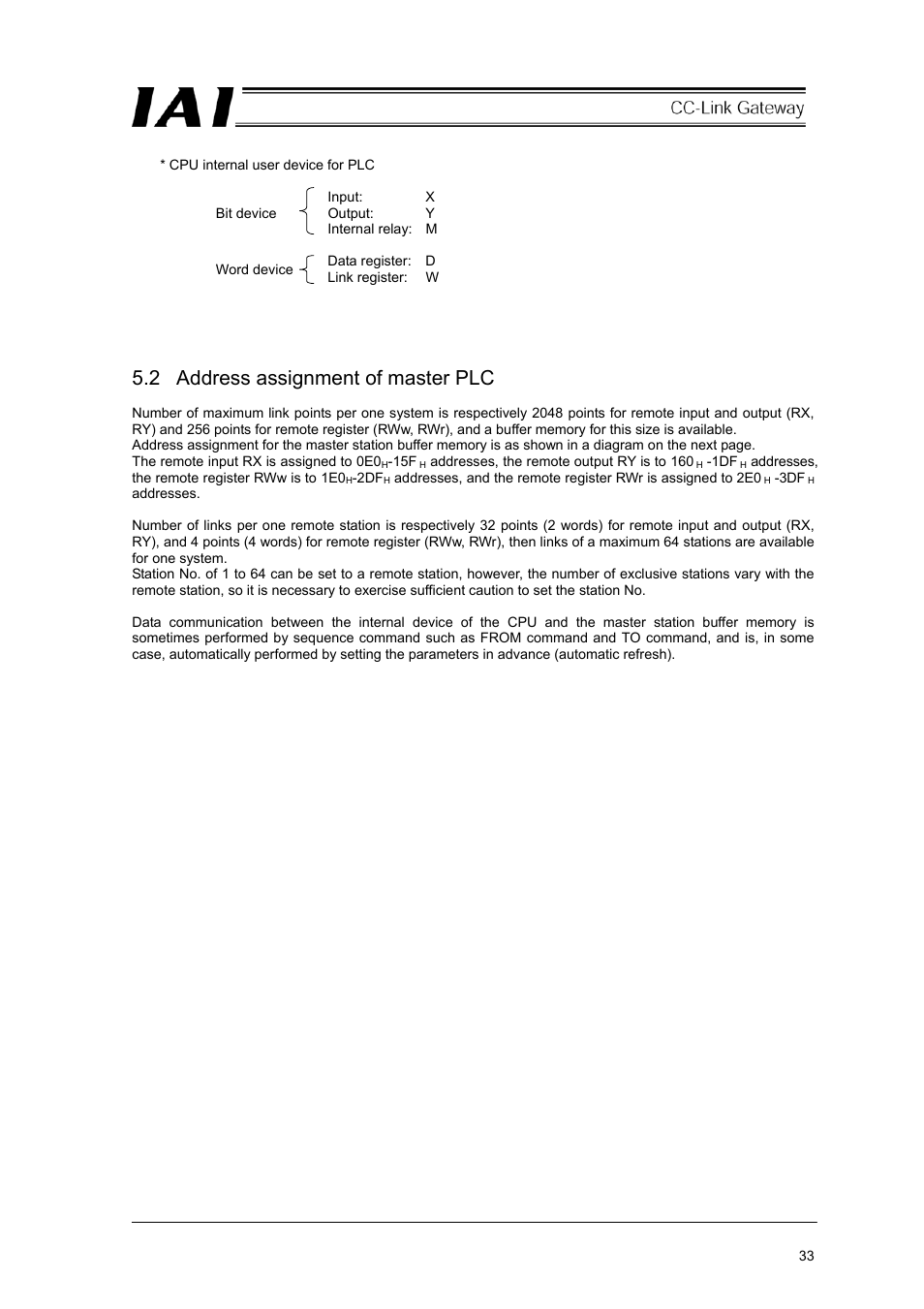 2 address assignment of master plc | IAI America RCM-GW-CC User Manual | Page 37 / 132