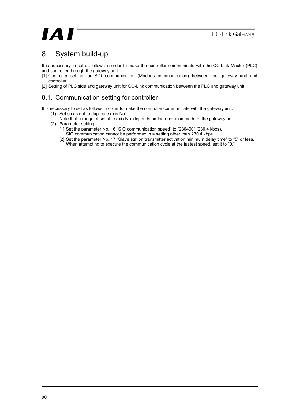System build-up, Communication setting for controller | IAI America RCM-GW-CC User Manual | Page 94 / 132